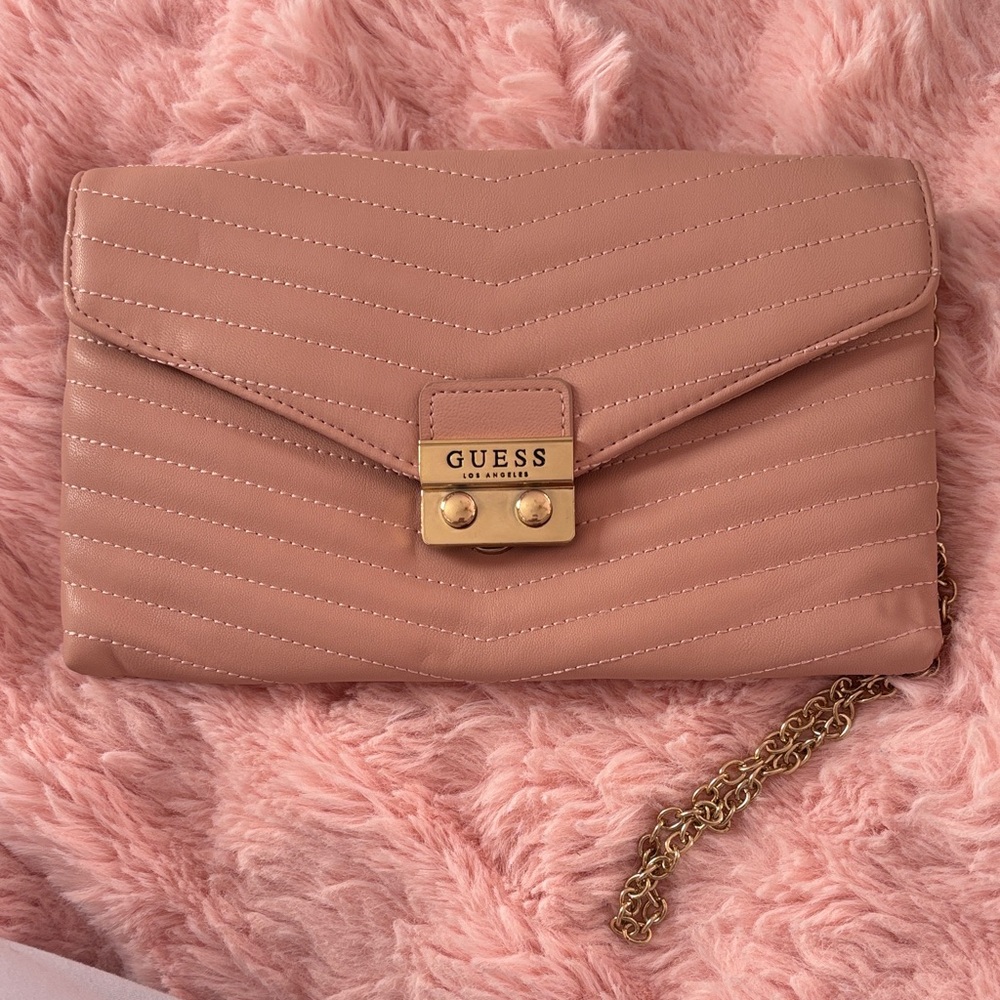 Guess Blush Quilted Clutch with Chain